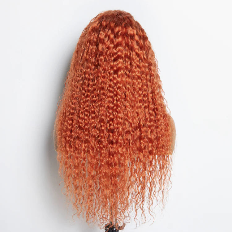 24 Inches Ginger 13"x4" Lace Front Water Wavy Wig Pre-Plucked Free Part 150% Density-100% Human Hair