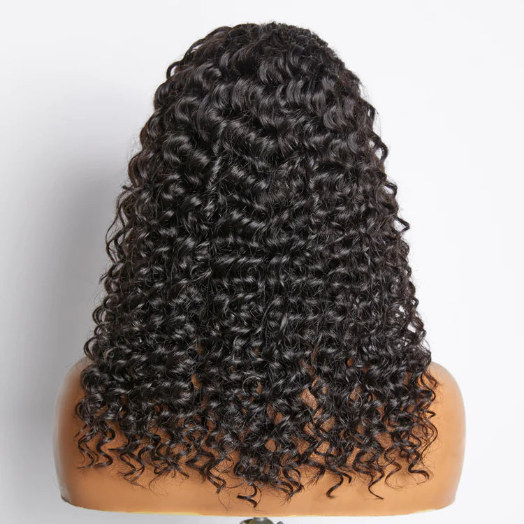 Glueless 3D Cap Pre-bleached Deep Curly 13x4 Transparent Lace Front Wig 150% Density