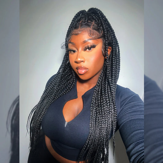 30 Inches 13x6 Box Braided Large Braids Knotless Lace Front Wigs 200% Density-100% Handmade