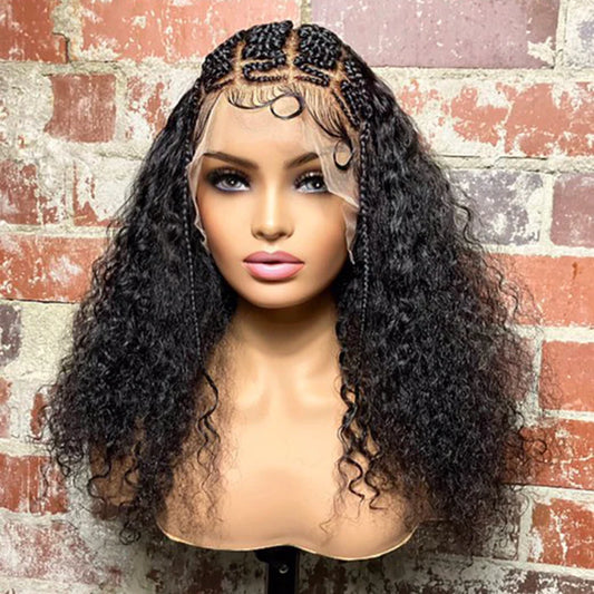 18 Inches Deep Curly with Special Braids 13x6 Lace Frontal Wigs 250% Density-100% Human