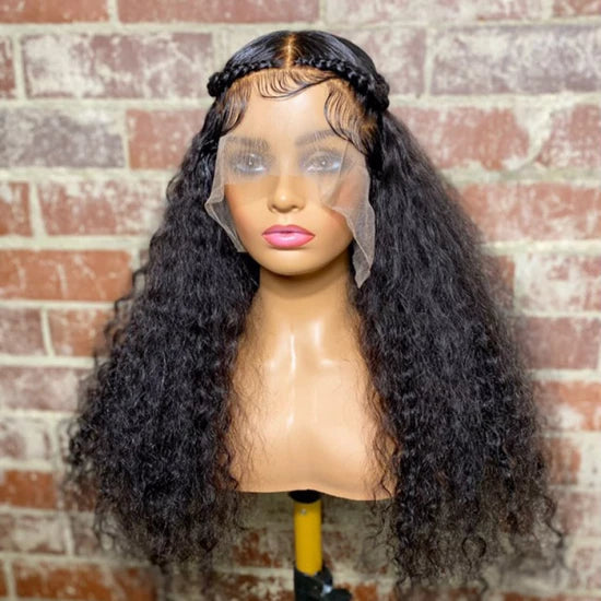 24/26/28 Inches 13x6 Half Water Wave Pre Braids Lace Front Wig 200% Density-100% Human Hair