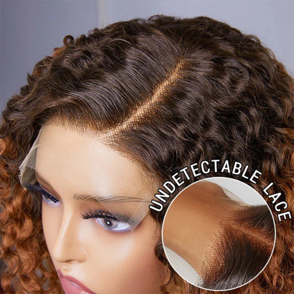 10 Inch Trendy Mix Brown Short Cut Curly HD Lace Glueless Side Part Wig