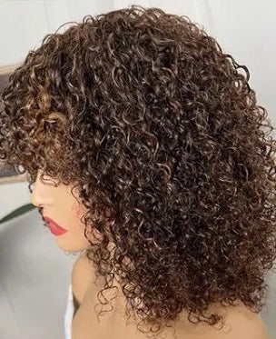 10 inch Natural Chestnut Brown Curly Shag Glueless BOB Wig