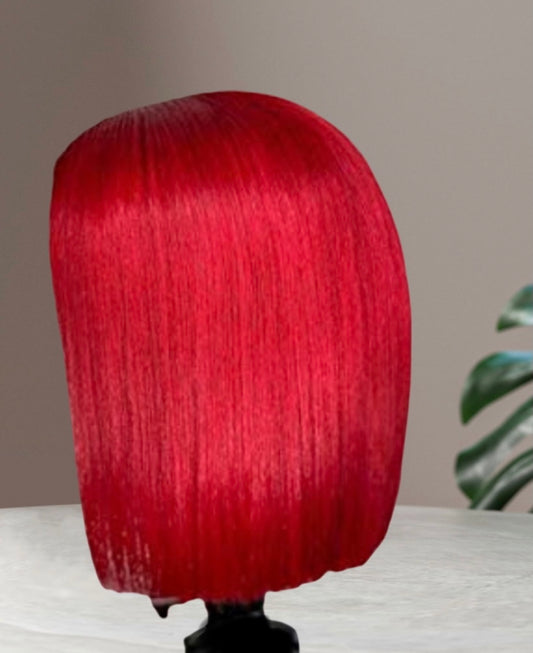RED 13*4 BOB REMY HAIR LACE FRONTAL WIG