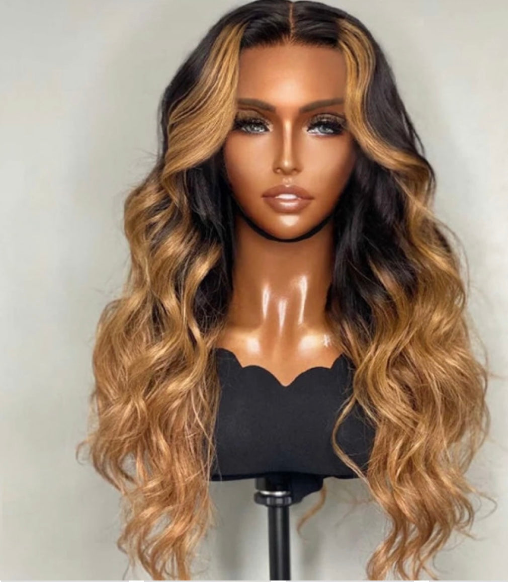 22 Inch 5"x5" HD Glueless Closure Wig Loose Wavy Beyoncé vibe Wig #1B/27 150% Density Brazilian Virgin Hair