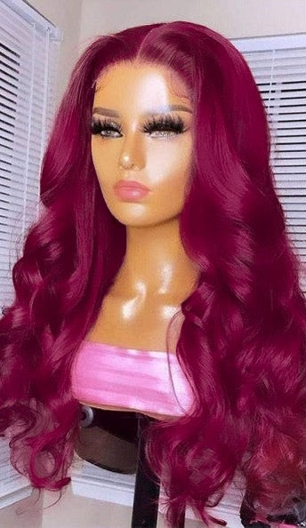 Custom Wig 22 inch 180% Density Wine Red Body Wave 13x4 Lace Front Wig