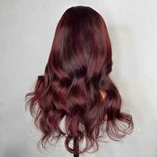 5x5 Lace Closure Burgundy Body Wave Wigs 22 Inches 180% Density