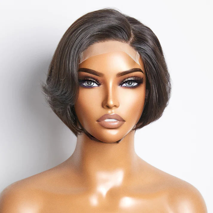 8 Inches 4"x4" Natural Black Straight Bob Side Part Lace Closure Wig-100% Human Hair