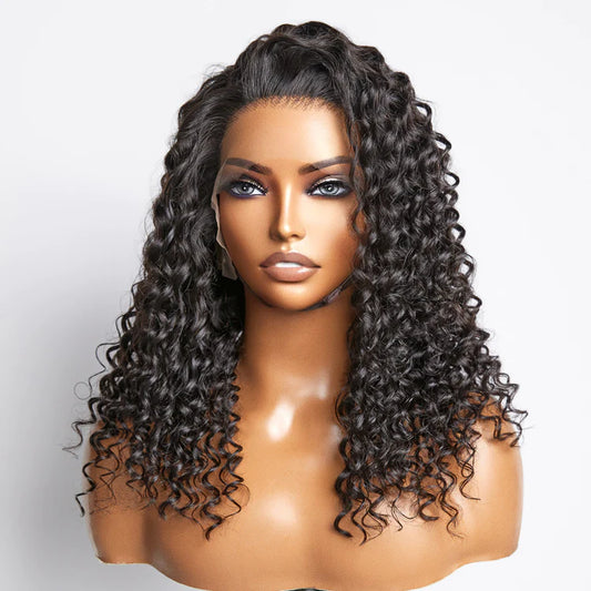 Glueless 3D Cap Pre-bleached Deep Curly 13x4 Transparent Lace Front Wig 150% Density