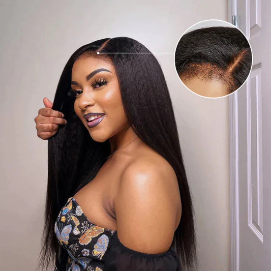 16-20 Inches 13x4 & 5x5 4C Edges | Kinky Edges Kinky Straight HD Glueless Mid Part Long Lace Closure Wig-100% Human Hair