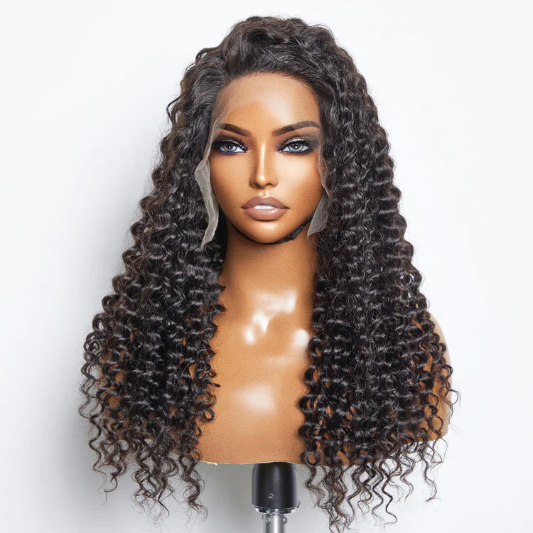 13x6 Glueless 3D Cap Pre-bleached Deep Curly Transparent Lace Front Wig 150% Density