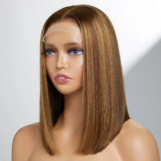 12 Inch Sleek Highlights Glueless 4x4 Closure Bob Wig 150% Density