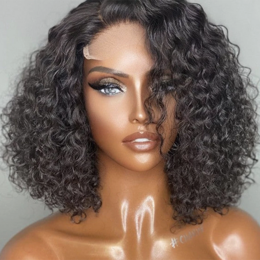 12 Inch 4"x4" Closure Wig #1B Water Wavy Side Part 150% Density Brazilian Virgin Hair