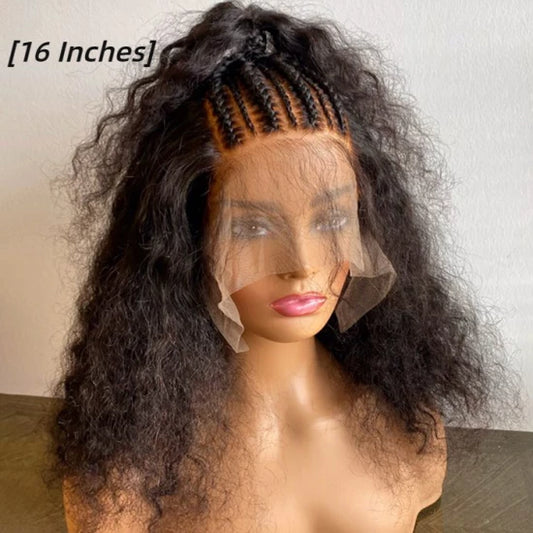 16/20 Inches 13x6 Natural Black Half Braids Half Curls Afro Style Lace Frontal Wigs 250% Density