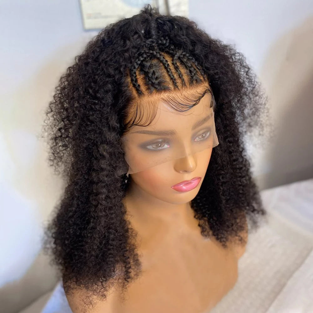 18 Inches 13x5 Half Braid Half Curls Afro Style with Up-do Lace Frontal Wigs-250% Density