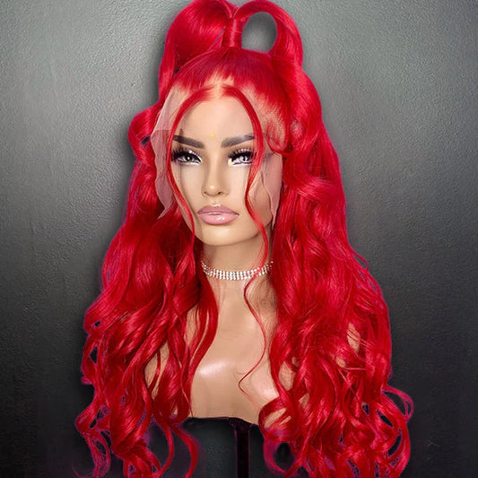 26 Inches 13x4 Hot Red Body Wave Lace Front Wig-200% Density