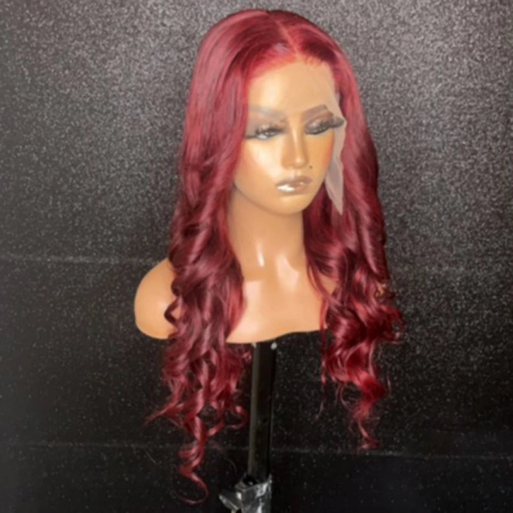 20 Inches Burgundy Middle Part Body Wave 13x6 Lace Frontal Wigs 200% Density