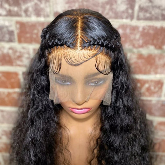 24/26/28 Inches 13x6 Half Water Wave Pre Braids Lace Front Wig 200% Density-100% Human Hair