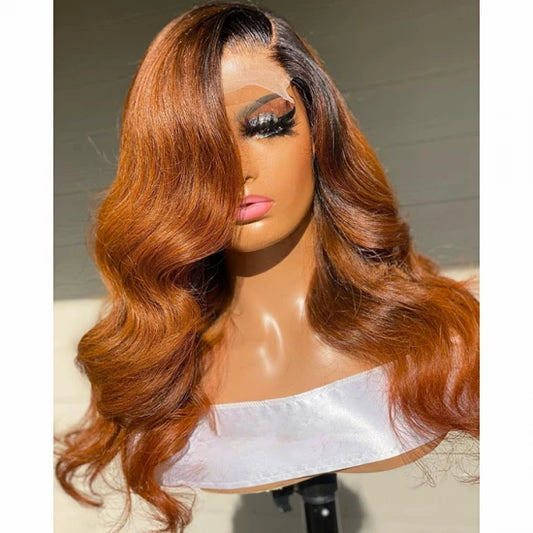 Custom Wig 24 inch Ombre #1B/Brown Body Wave 13x6 Lace Front Wig 200% Density