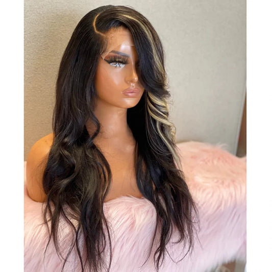 Custom Wig 13x4 3D Front Lace Highlight Feather Bang Body Wave Lace Frontal Wig