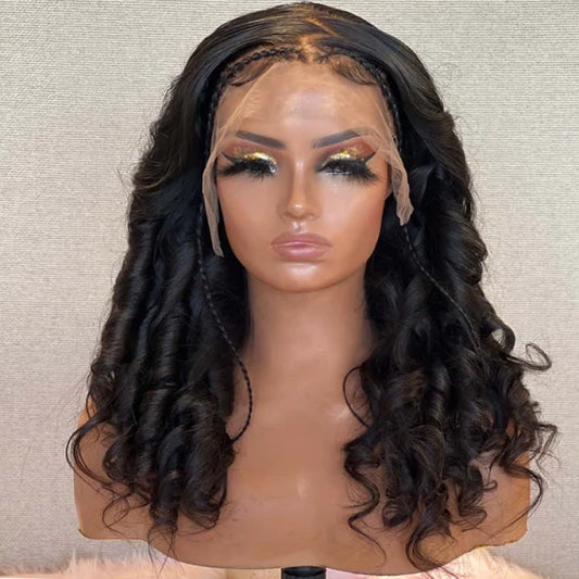 Custom Wig 5x5 Lace Closure Body Wave with Braids Human Hair Wig 180% Density