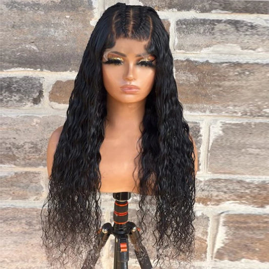 Custom Wig 5x5 Lace Closure Deep Wave Half Braids Wig 180% Density