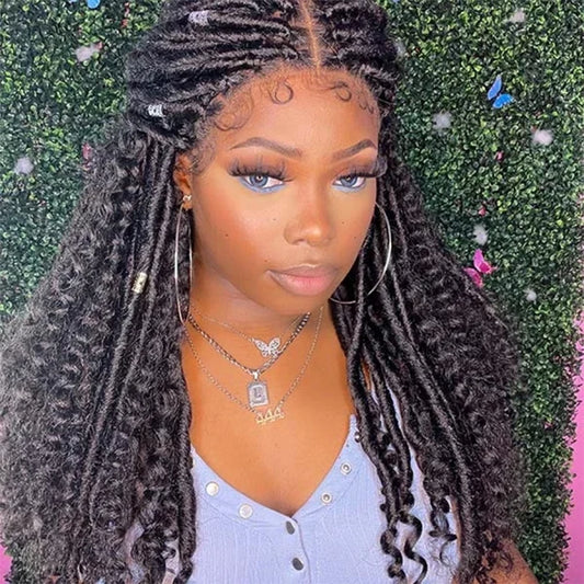 26 inch Stunning Goddess Locs with Curls 4x4 Braided Lace Closure Wigs 100% Hand-Braided