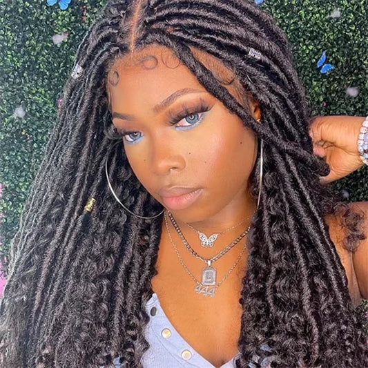 26 inch Stunning Goddess Locs with Curls 4x4 Braided Lace Closure Wigs 100% Hand-Braided