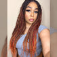 28 Inches Black to Red Ends Box Braids 4x4 Lace Closure Wigs 100% Hand-Braided