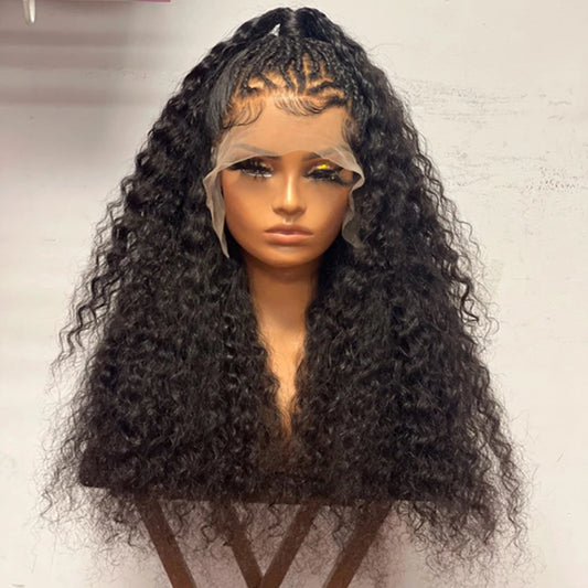 Custom Wig 13x6 3D Front Lace Deep Curly Pre Up-do with Braids Wig 180% Density