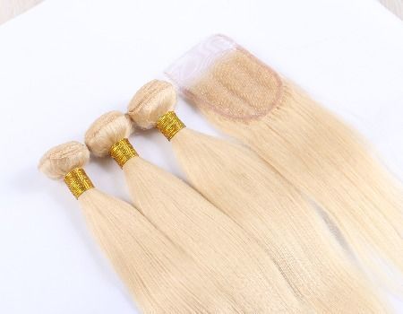 613 Remy Hair Straight Bundles/ 4*4 Lace Closure