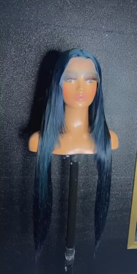 13x4 Layered Dark Blue Straight Frontal Wig 200% Density