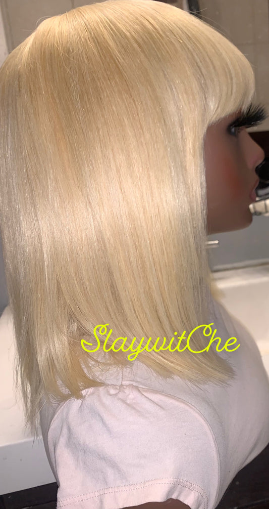 Blonde 613 Straight Remy Hair Bob Wig With Bang