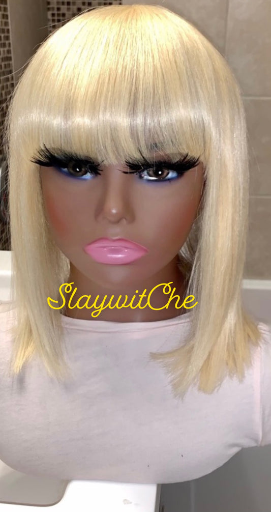 Blonde 613 Straight Remy Hair Bob Wig With Bang