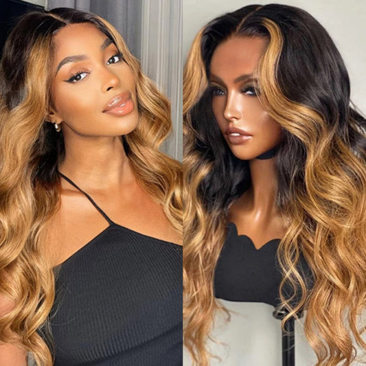 22 Inch 5"x5" HD Glueless Closure Wig Loose Wavy Beyoncé vibe Wig #1B/27 150% Density Brazilian Virgin Hair