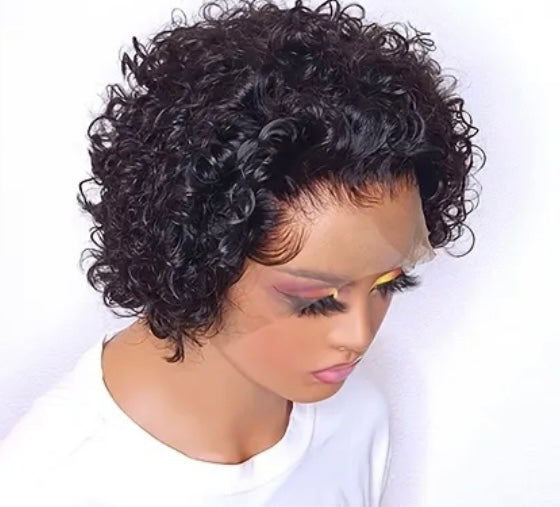 8 Inch Slick Back Short Cut Curly Glueless Compact 13X4 HD Lace Frontal Lace Wig 150% Density